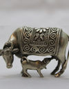Antique Silver Kamadenu Cow with Calf Idol(3cm)